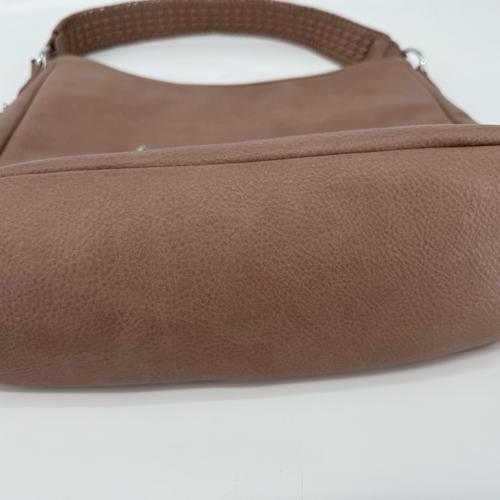 Sasha and Sofi Tan Leather Hobo Bag with Curved Shape and Top Handle - Picture 5 of 8
